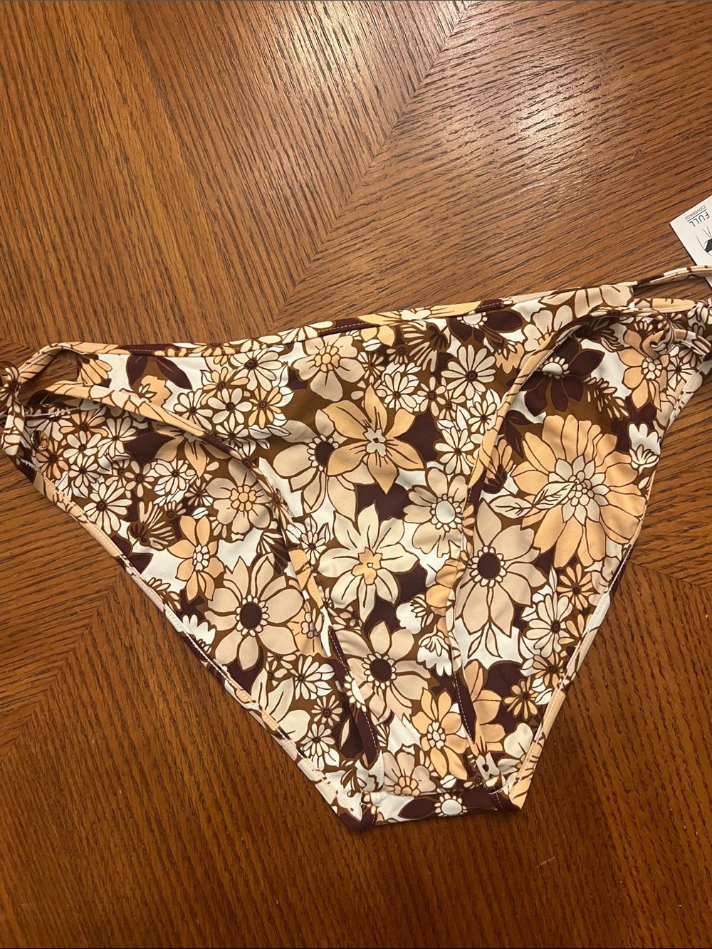 Volcom Floral Bikini Bottoms in Brown and Cream Size Large B41